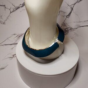 Silver Tone and Turquoise Enamel Hinged Fashion Bracelet